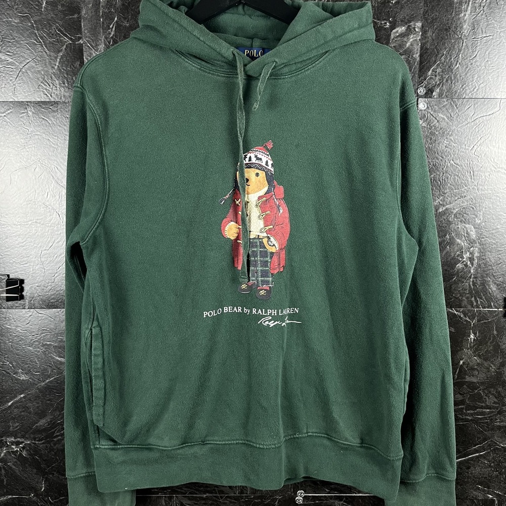 Polo Ralph Lauren Men's Green Polo Bear Hoodie Medium